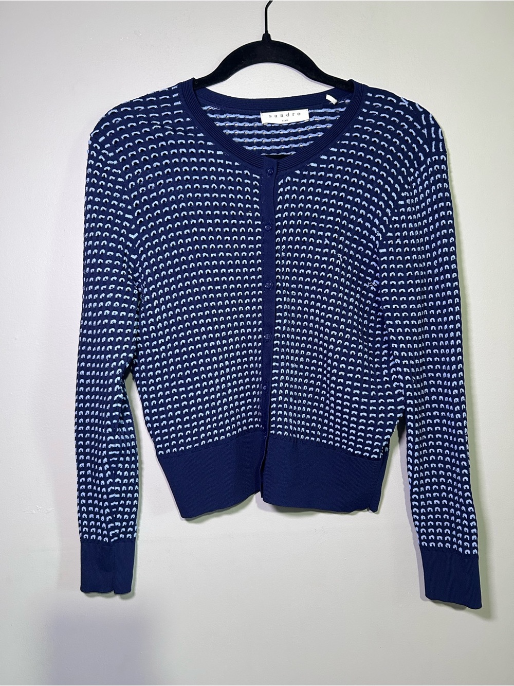 Sandro Paris Audrey Cardigan Blue Openwork Knit Small